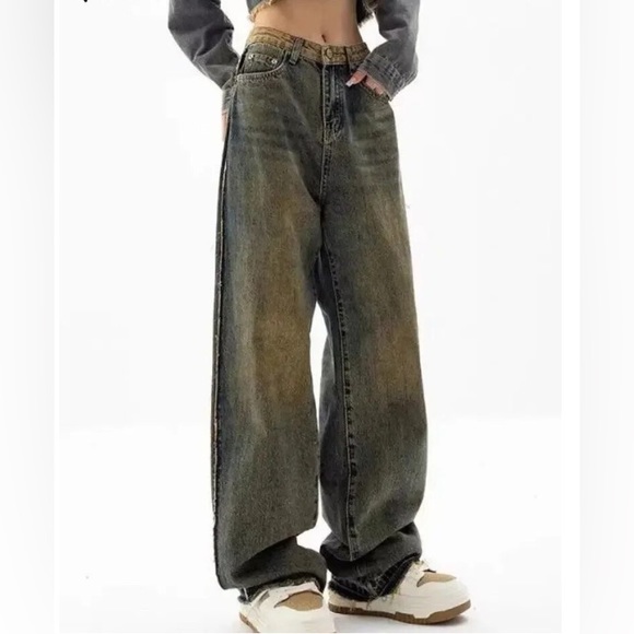 Vintaged bleached wide leg jeans - Picture 3 of 3